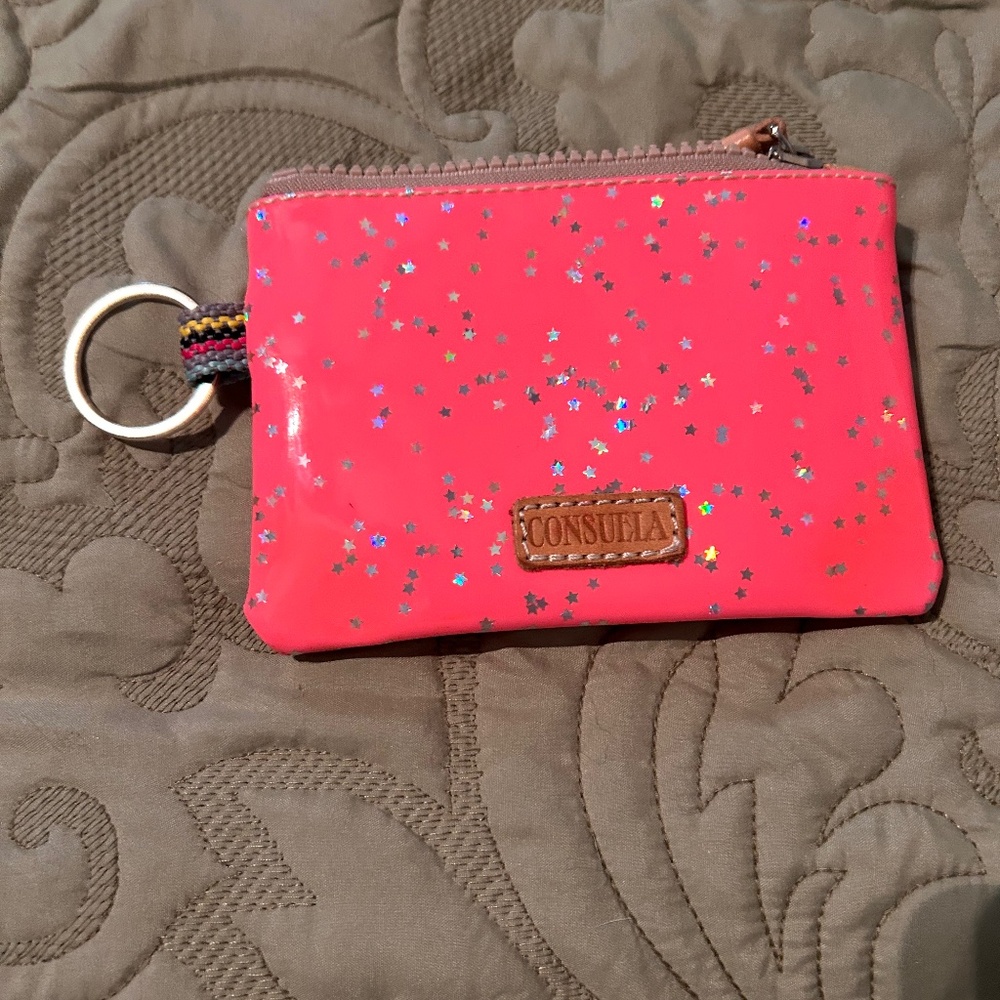 Consuela Pink Star Glitter Keyring Coin Pouch